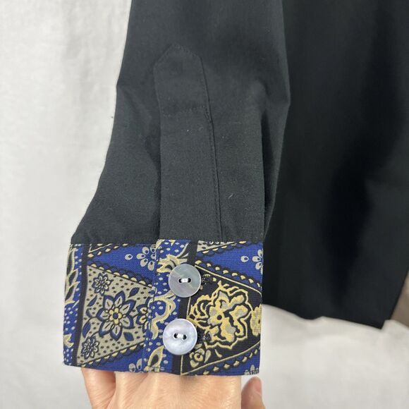 Koos Of Course Mixed Pattern Blue Black Button Up Shirt Womens Size L Lagenlook - Picture 8 of 12